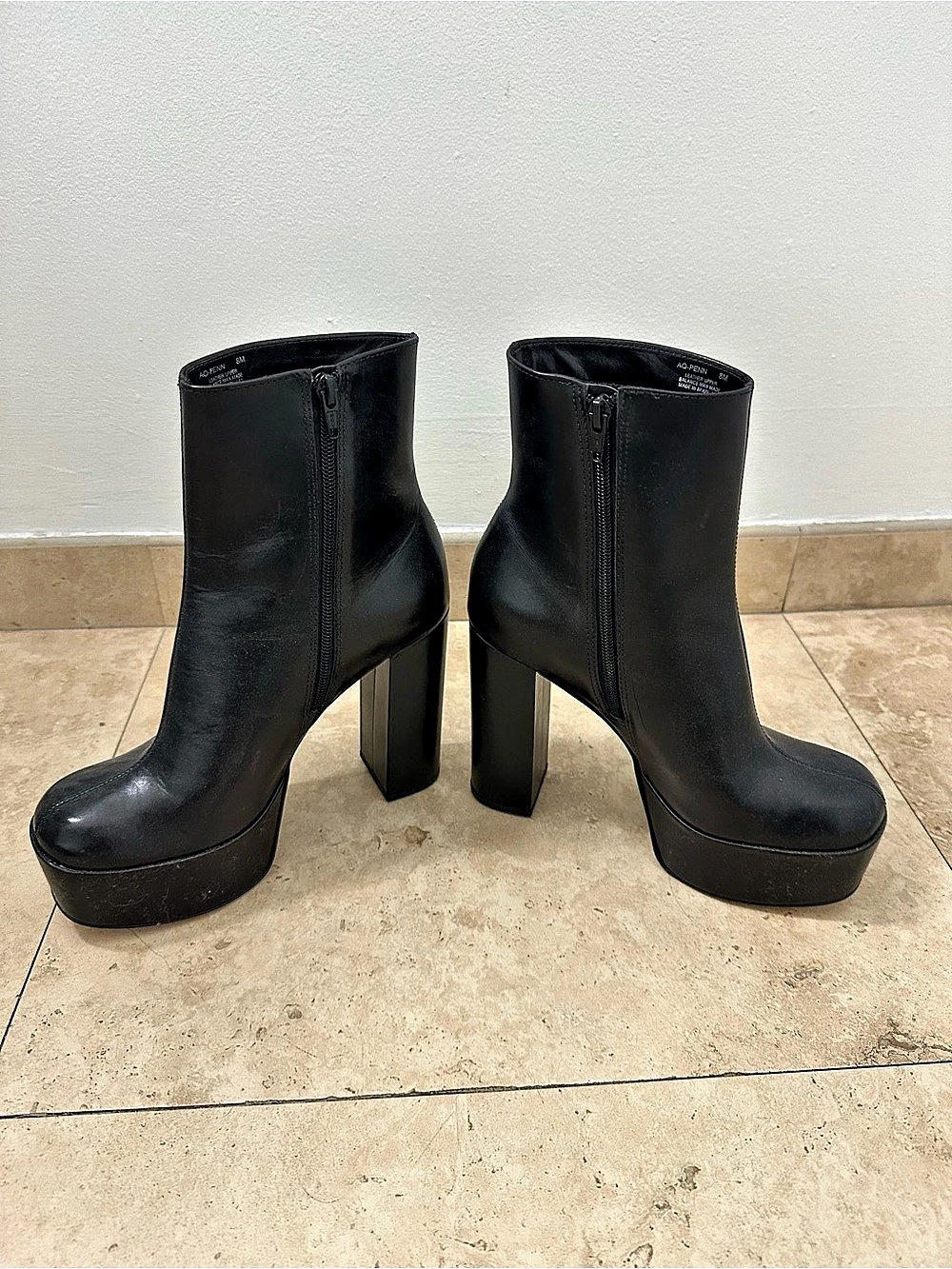 AGL Black Platform Heeled Boots Size 8M